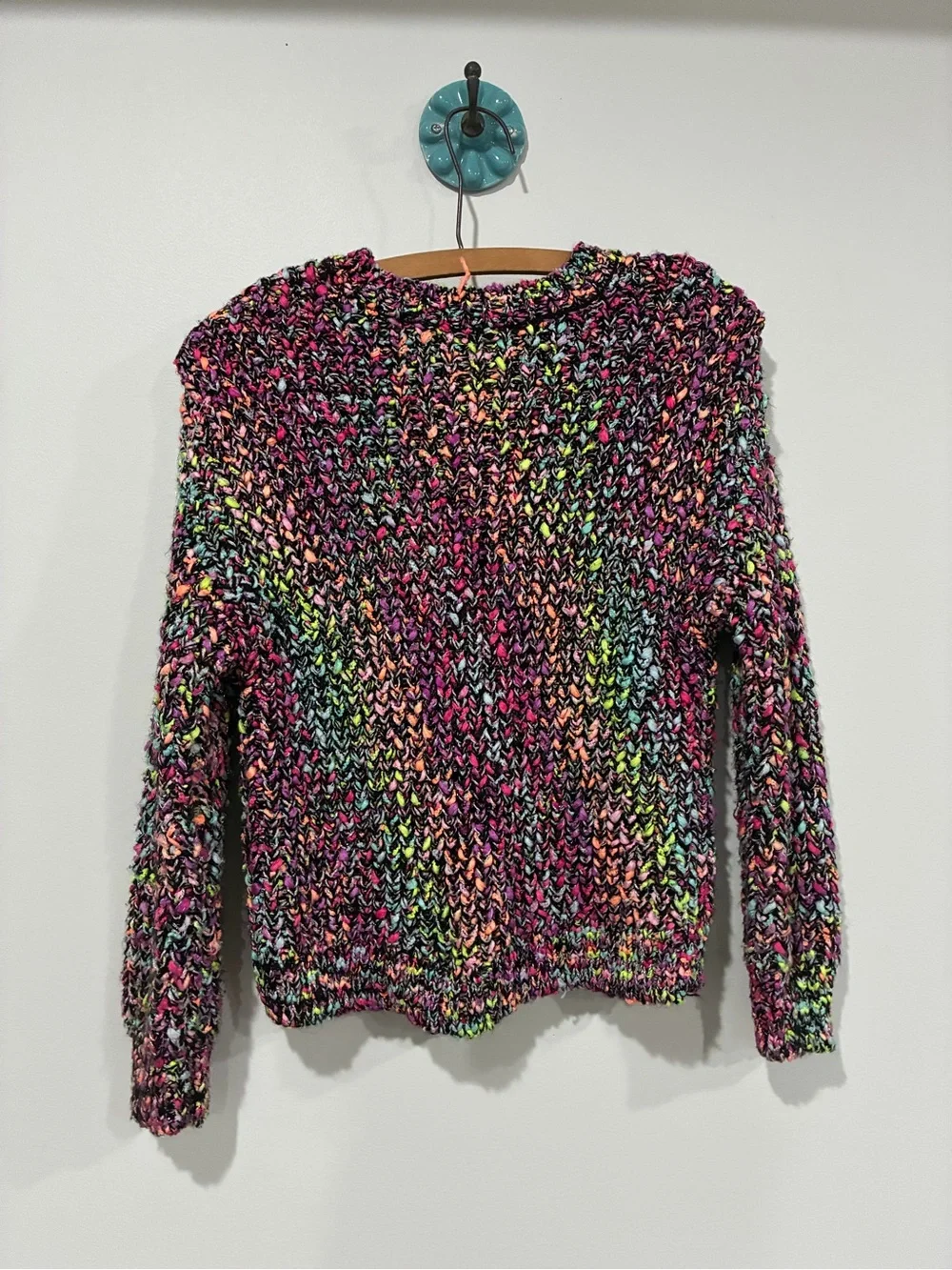 Justice Colorful Chunky Knit girls Sweater - neon and black
